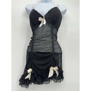 Flora Women's Black Intimate Sleeveless Night Gown Lingerie slip dress see throu